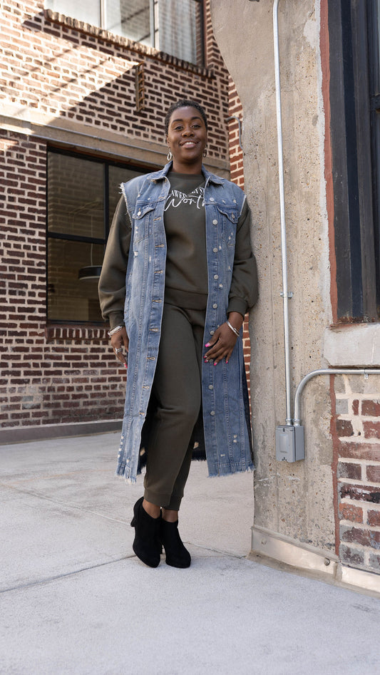 Denim distressed vest