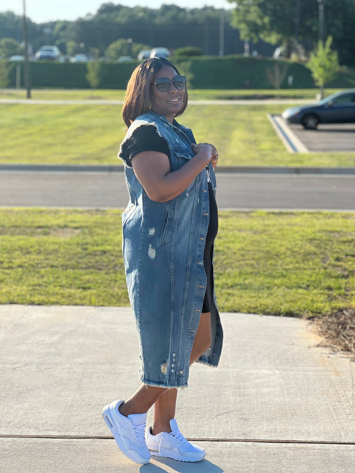 Denim distressed vest
